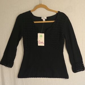 Lilly Pulitzer NWT Black Cotton Crochet Tunic Top Size Medium